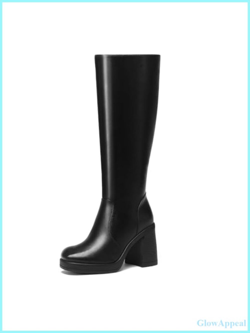 Women's Knee High Platform Boots Chunky Block Heel Square Toe Faux Leather Side